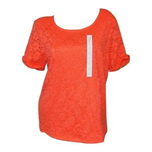 Short Sleeve Coral Orange Boho Lace Blouse